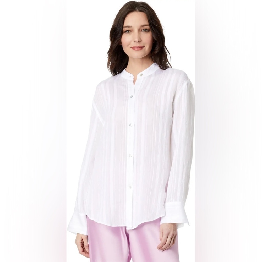 Vince. - Drapey Stripe Band Collar Shirt - White - Size Small - Good Condition!!